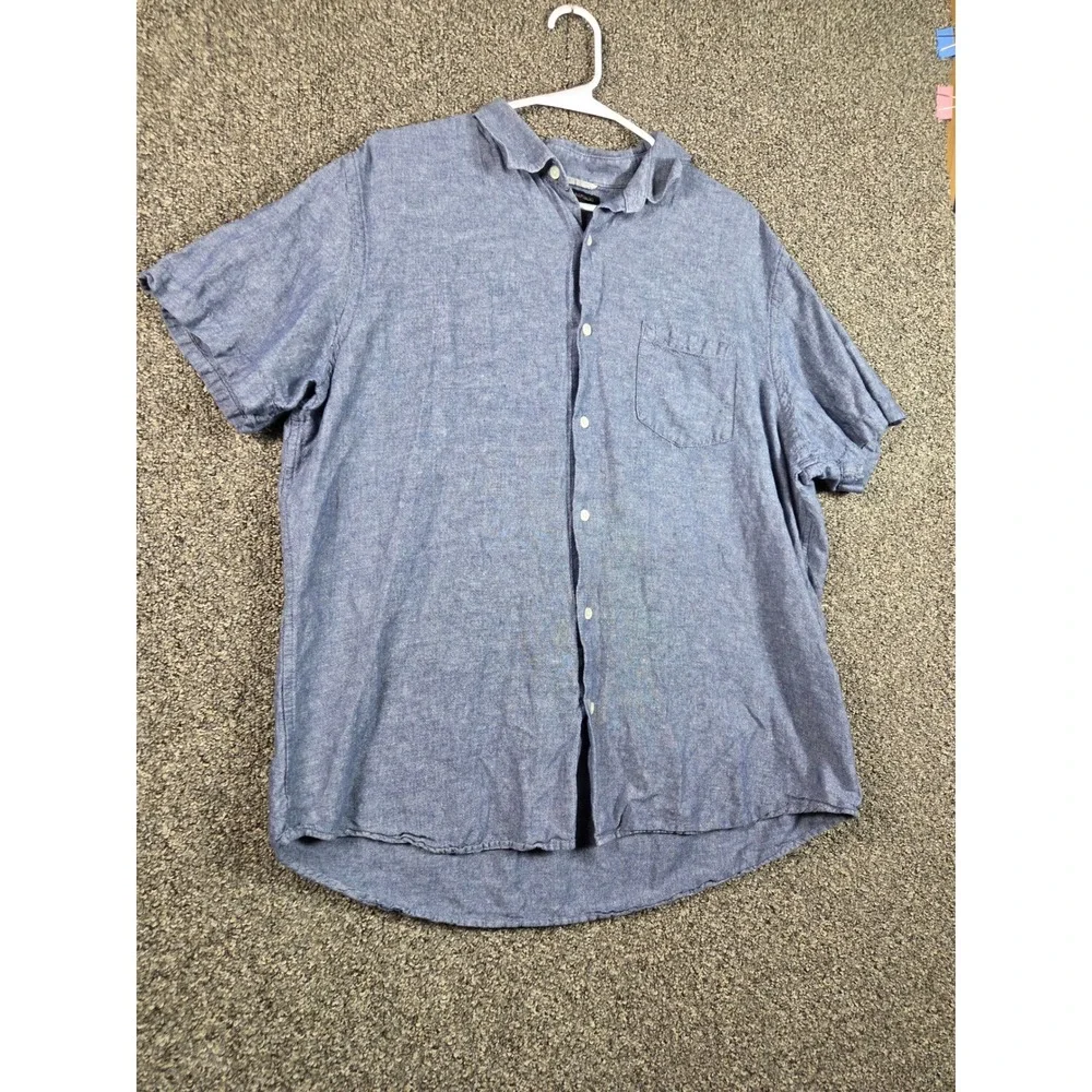 Banana Republic Shirt Mens XL Blue Linen Cotton Blend Slim Fit Short Sleeve Polo